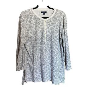 CHAPS Top Womens XL White Floral Print Cotton Button Long Sleeve Blouse